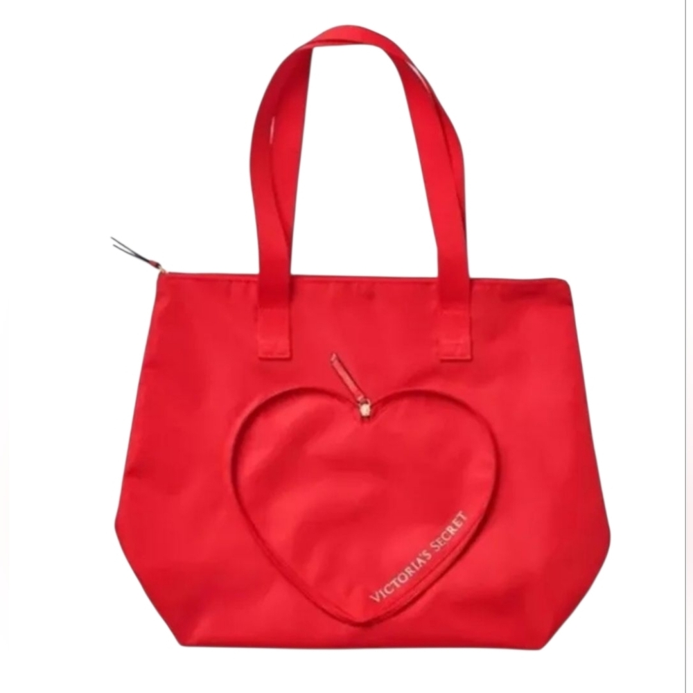 Victoria's Secret Red Packable Heart Zipper Carrying Tote Bag